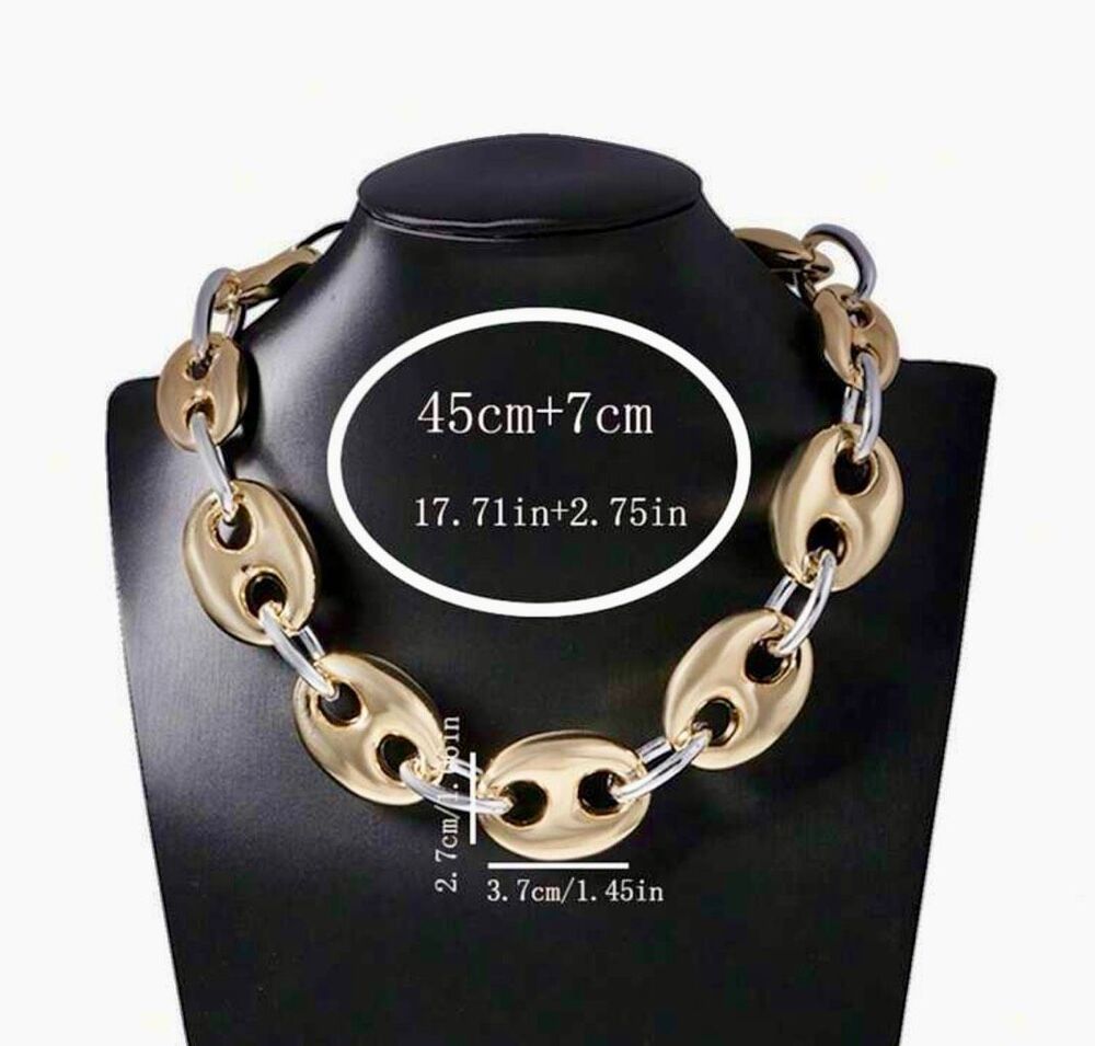 New Gorgeous Camila Coelho Big Puffed Gold Silver Mariner Links Necklace 18”+3” - Picture 13 of 16